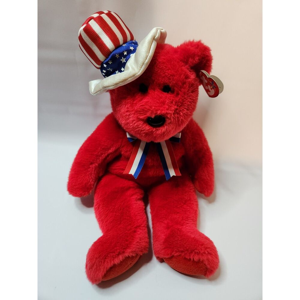 Ty Beanie Buddies “Sam” Patriotic Bear Red White Blue Plush USA Hat 2000